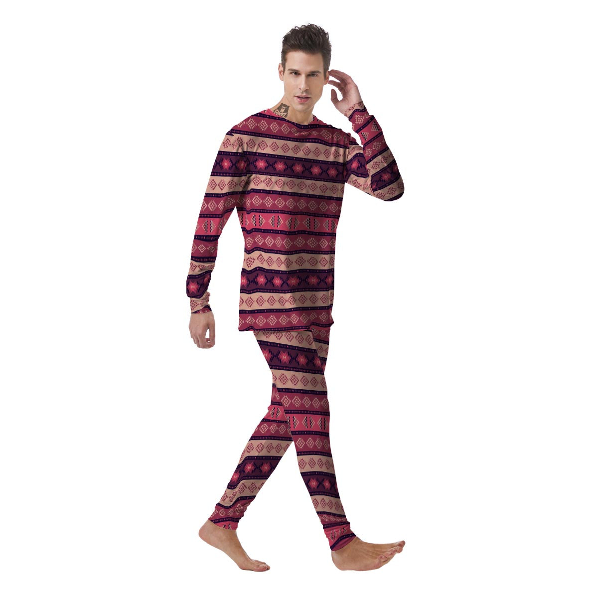 Stripe Southwestern Print Pattern Men's Pajamas-grizzshop