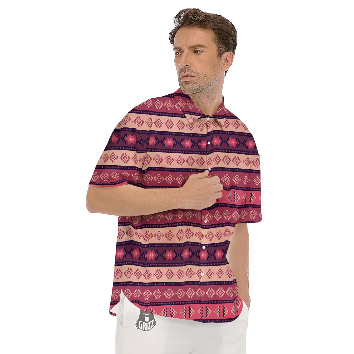 Stripe Southwestern Print Pattern Men's Short Sleeve Shirts-grizzshop