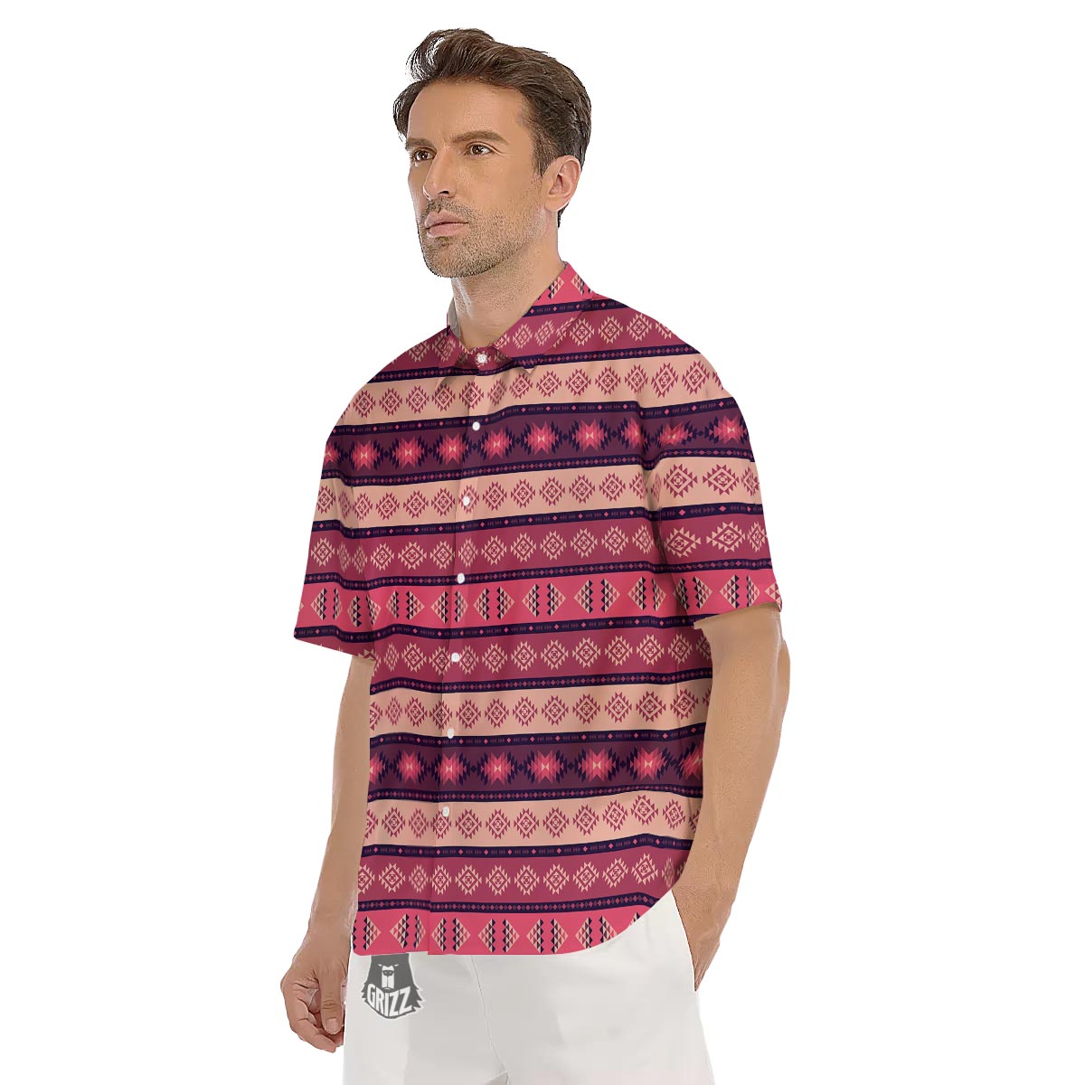 Stripe Southwestern Print Pattern Men's Short Sleeve Shirts-grizzshop