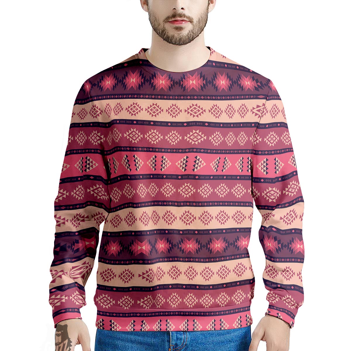 Stripe Southwestern Print Pattern Men's Sweatshirt-grizzshop