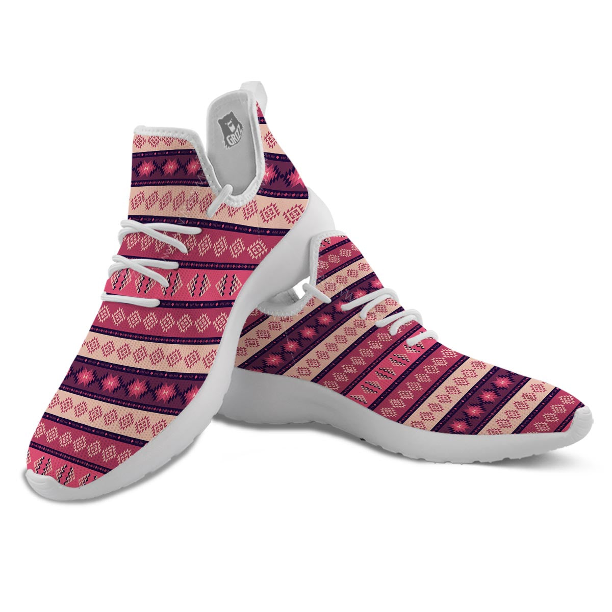 Stripe Southwestern Print Pattern White Athletic Shoes-grizzshop