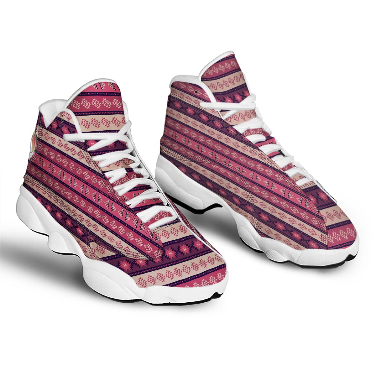 Stripe Southwestern Print Pattern White Basketball Shoes-grizzshop