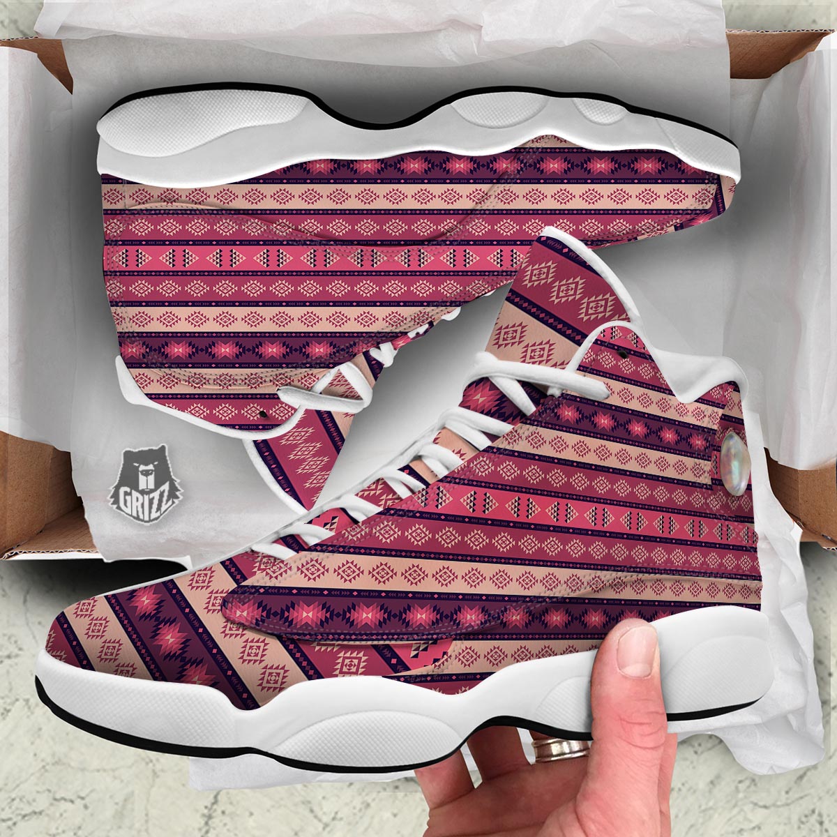 Stripe Southwestern Print Pattern White Basketball Shoes-grizzshop