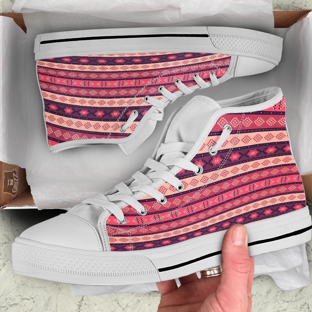 Stripe Southwestern Print Pattern White High Top Shoes-grizzshop