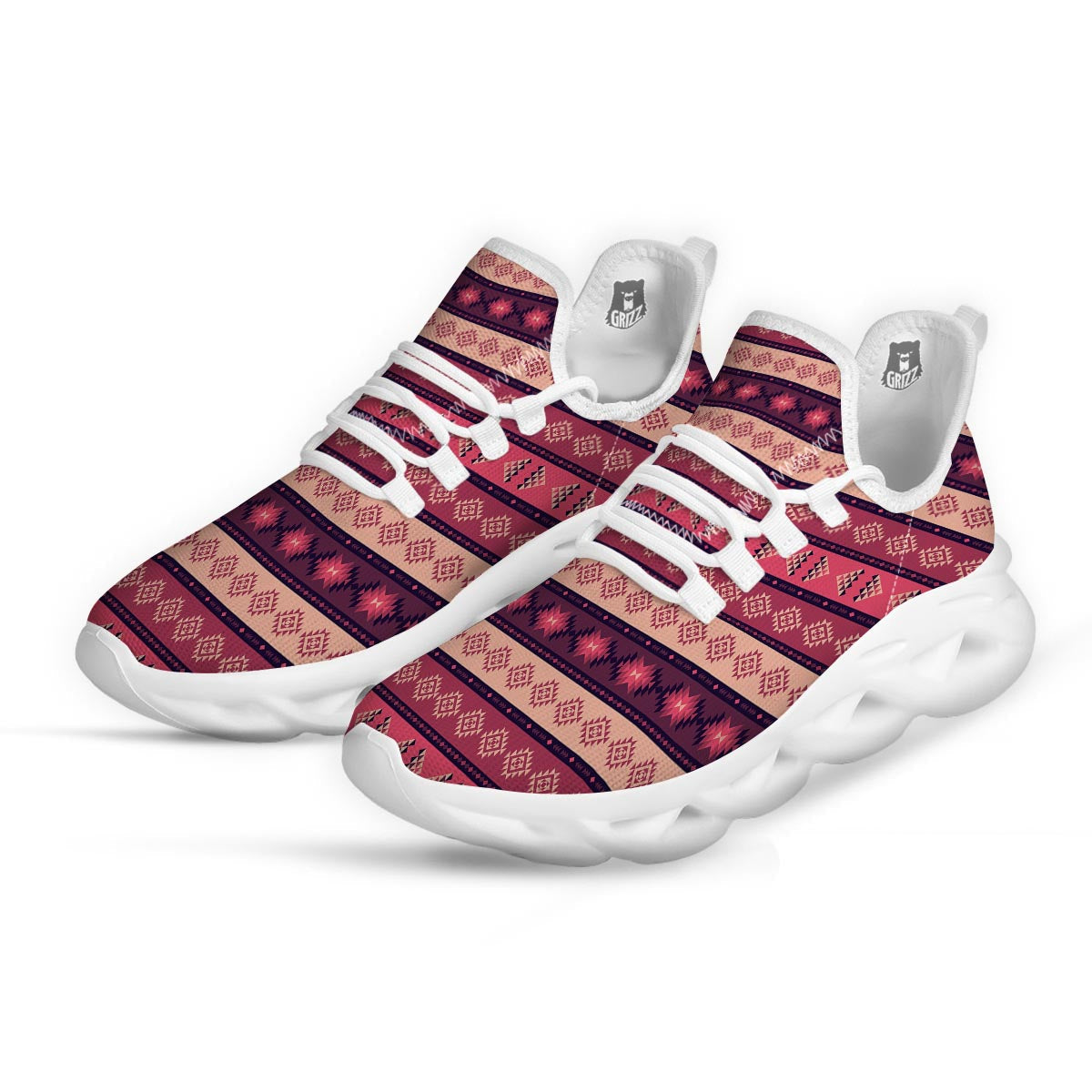 Stripe Southwestern Print Pattern White Running Shoes-grizzshop