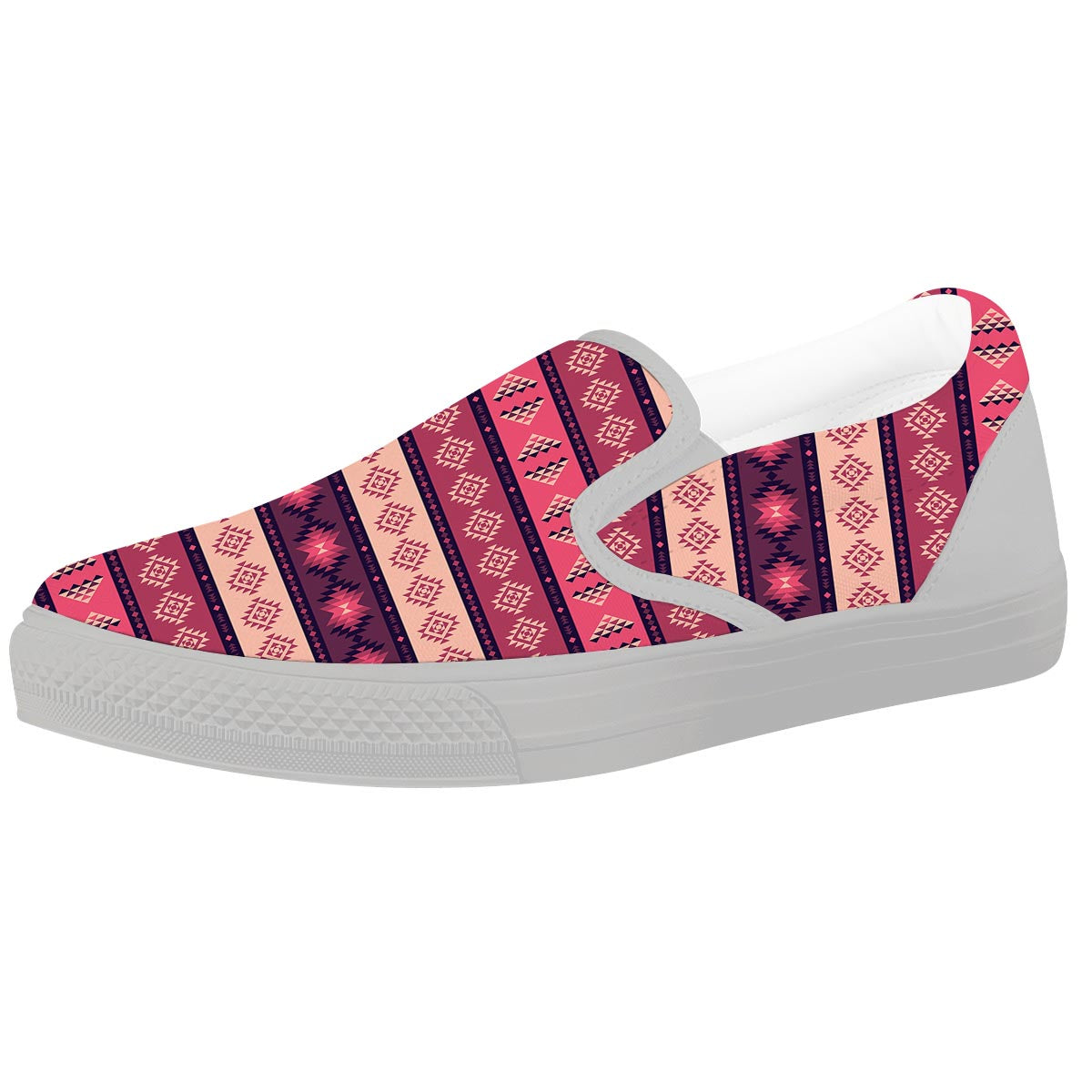 Stripe Southwestern Print Pattern White Slip On Shoes-grizzshop