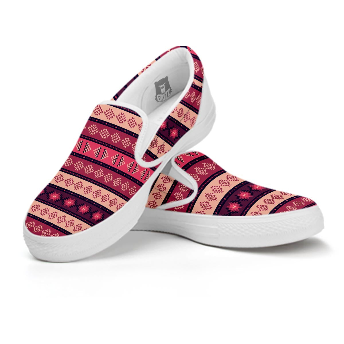 Stripe Southwestern Print Pattern White Slip On Shoes-grizzshop