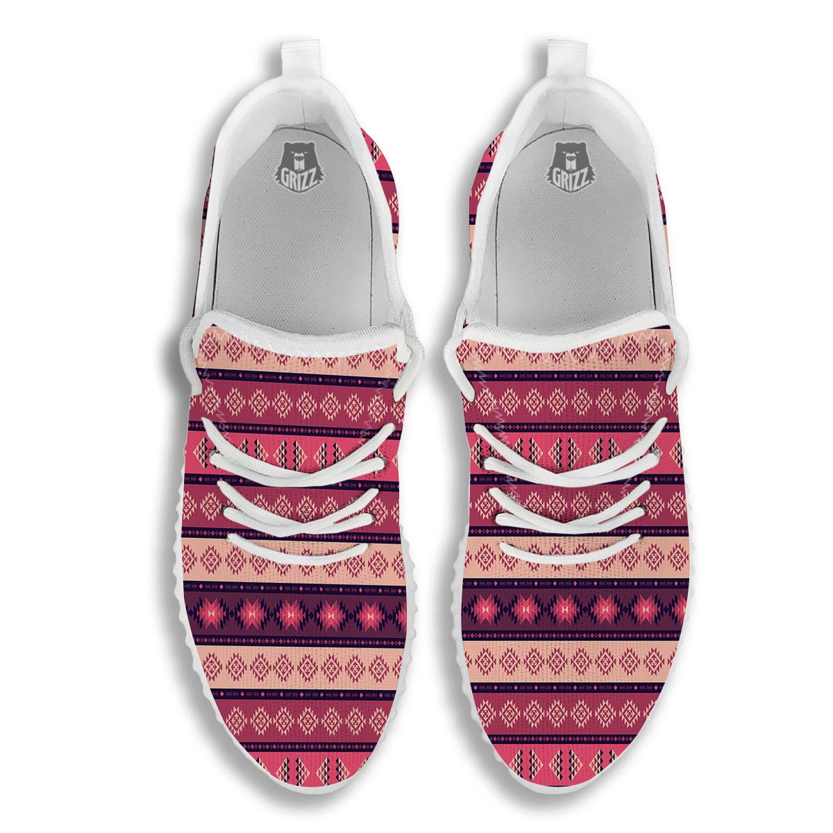 Stripe Southwestern Print Pattern White Walking Shoes-grizzshop
