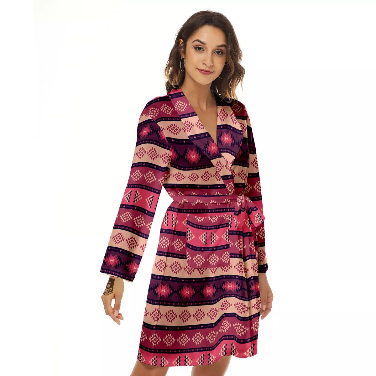 Stripe Southwestern Print Pattern Women's Robe-grizzshop