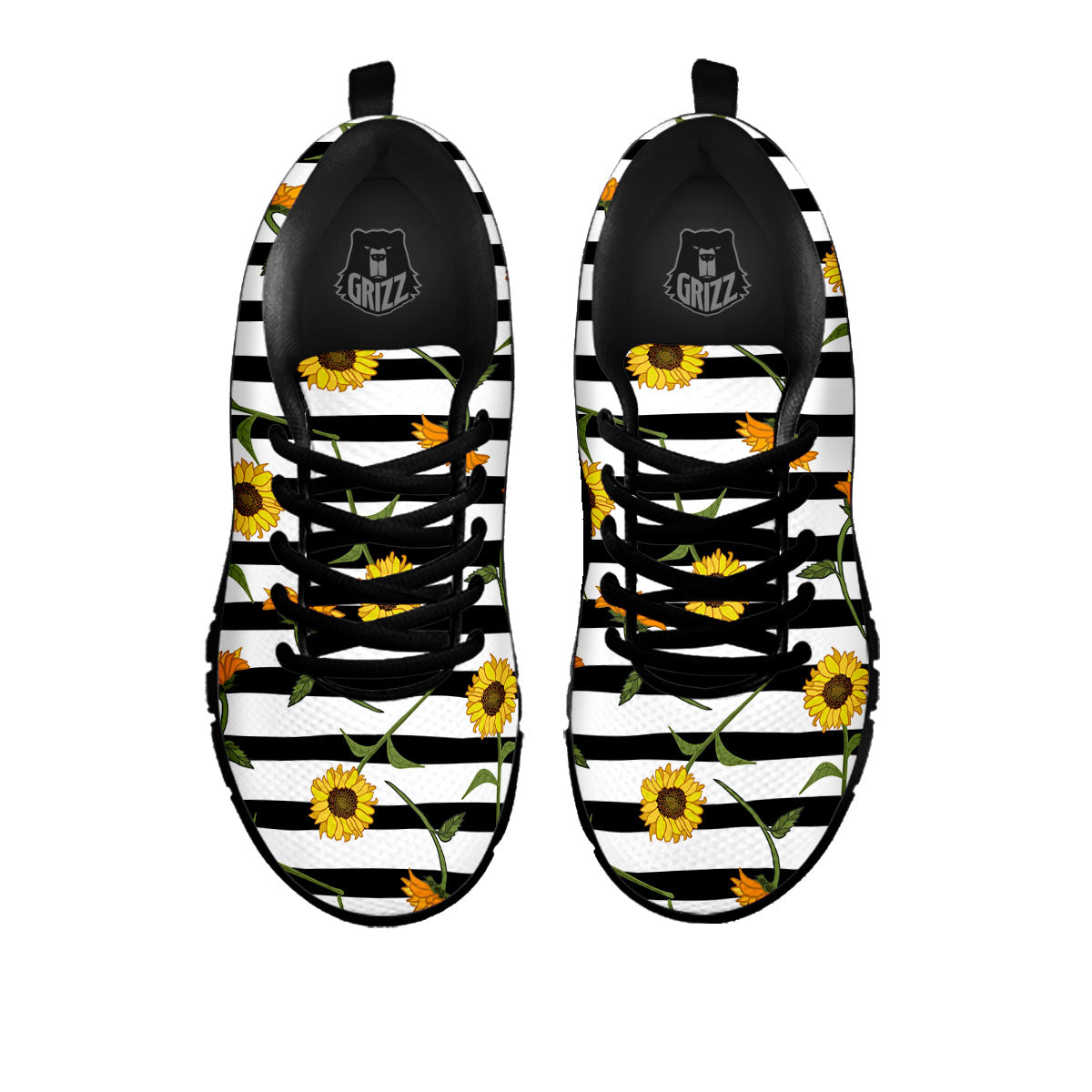 Stripe Sunflower White And Black Print Pattern Black Sneaker-grizzshop