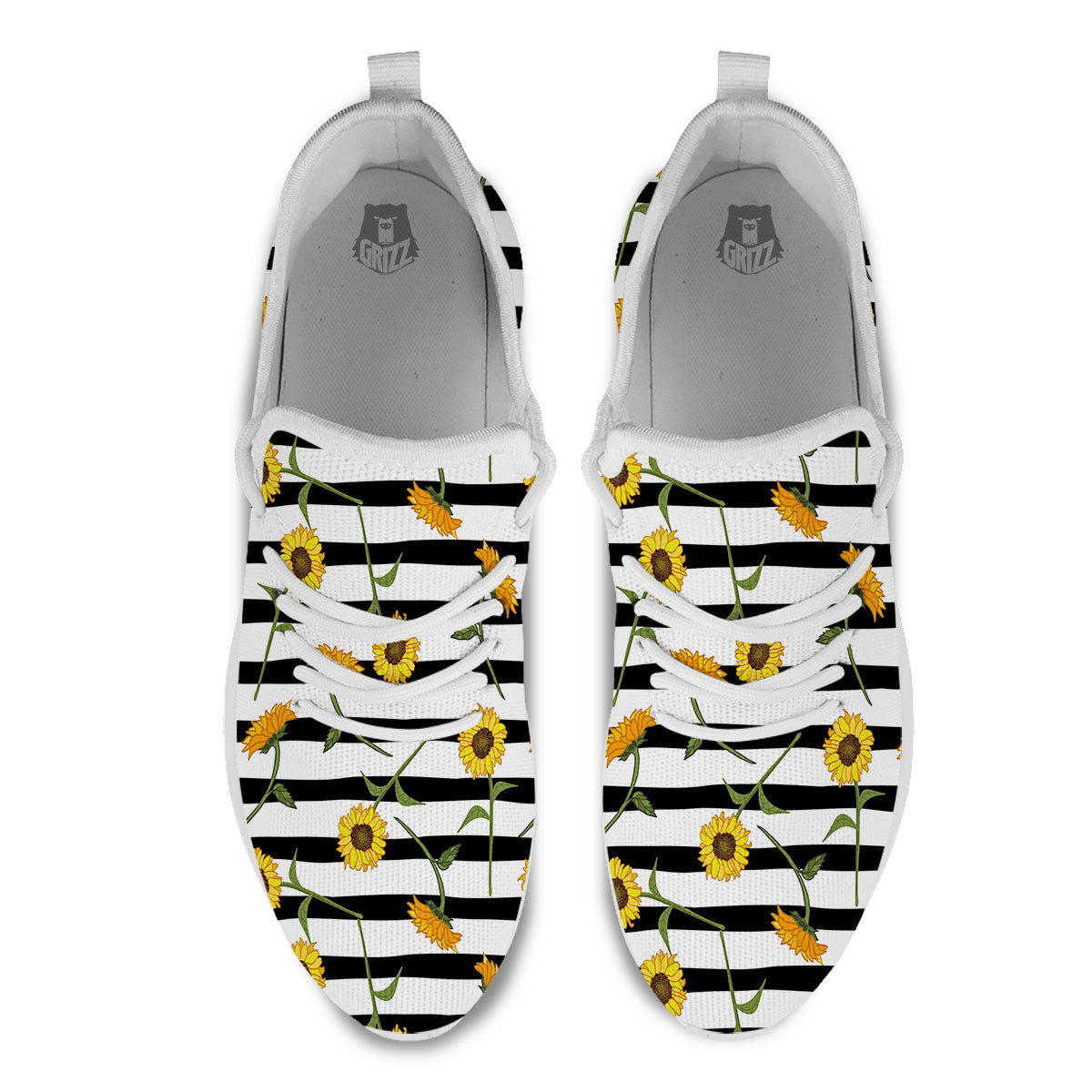 Stripe Sunflower White And Black Print Pattern White Athletic Shoes-grizzshop