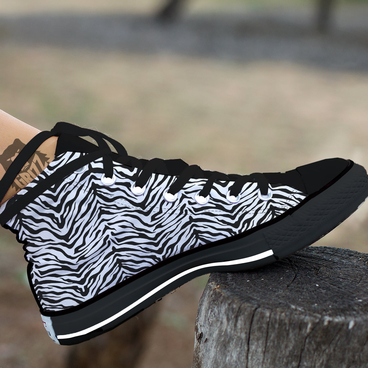 Stripe White Tiger Print Pattern Black High Top Shoes-grizzshop