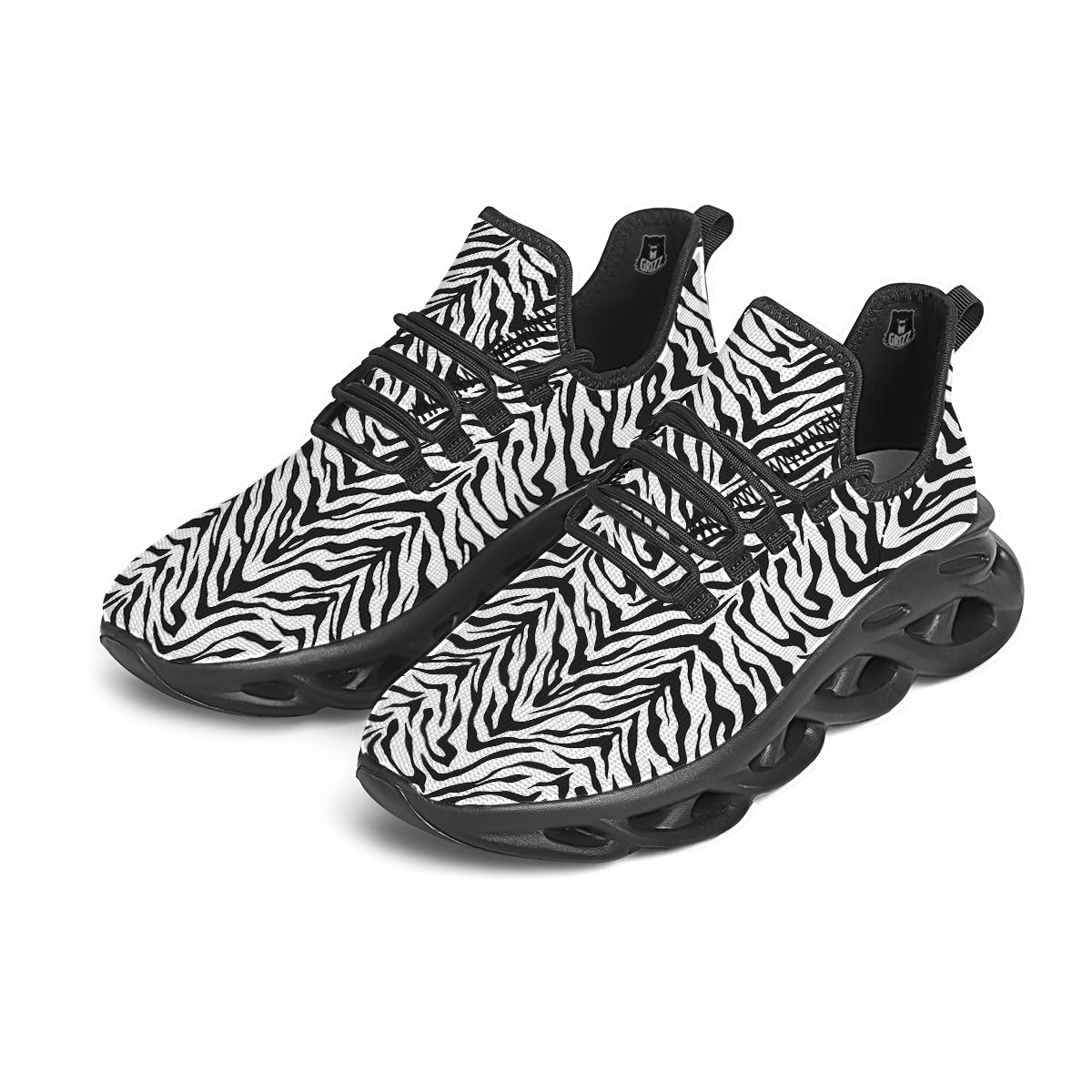 Stripe White Tiger Print Pattern Black Running Shoes-grizzshop