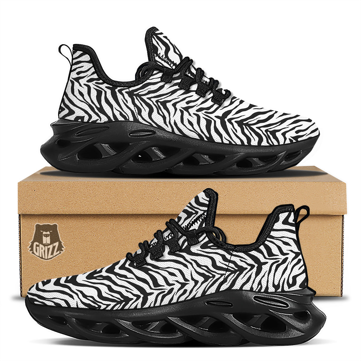 Stripe White Tiger Print Pattern Black Running Shoes-grizzshop