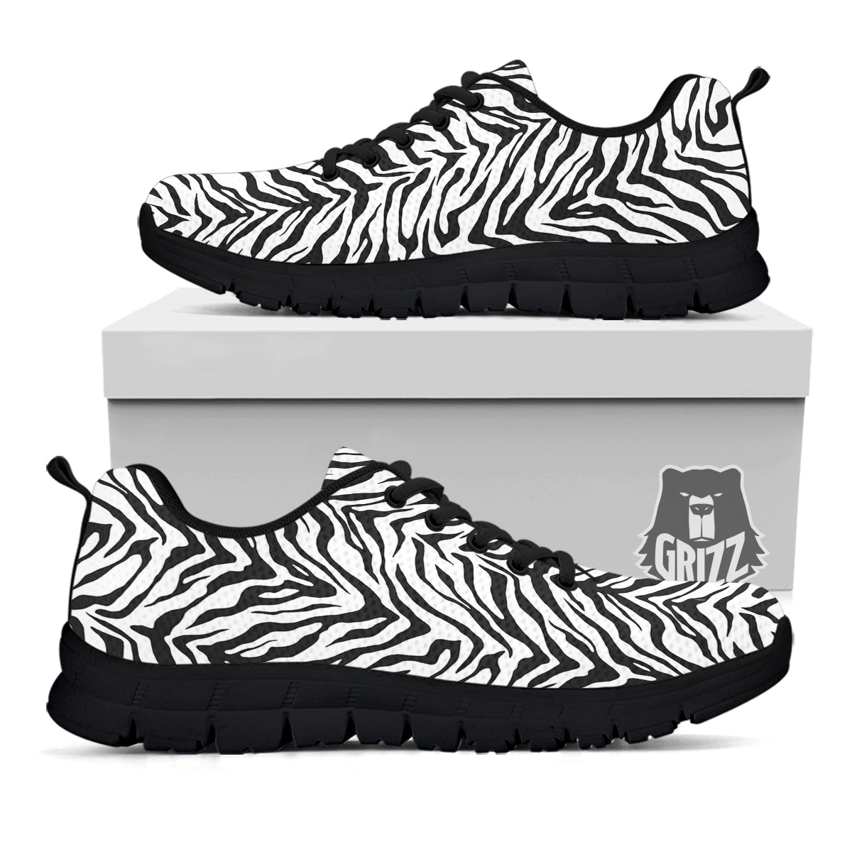 Stripe White Tiger Print Pattern Black Sneaker-grizzshop