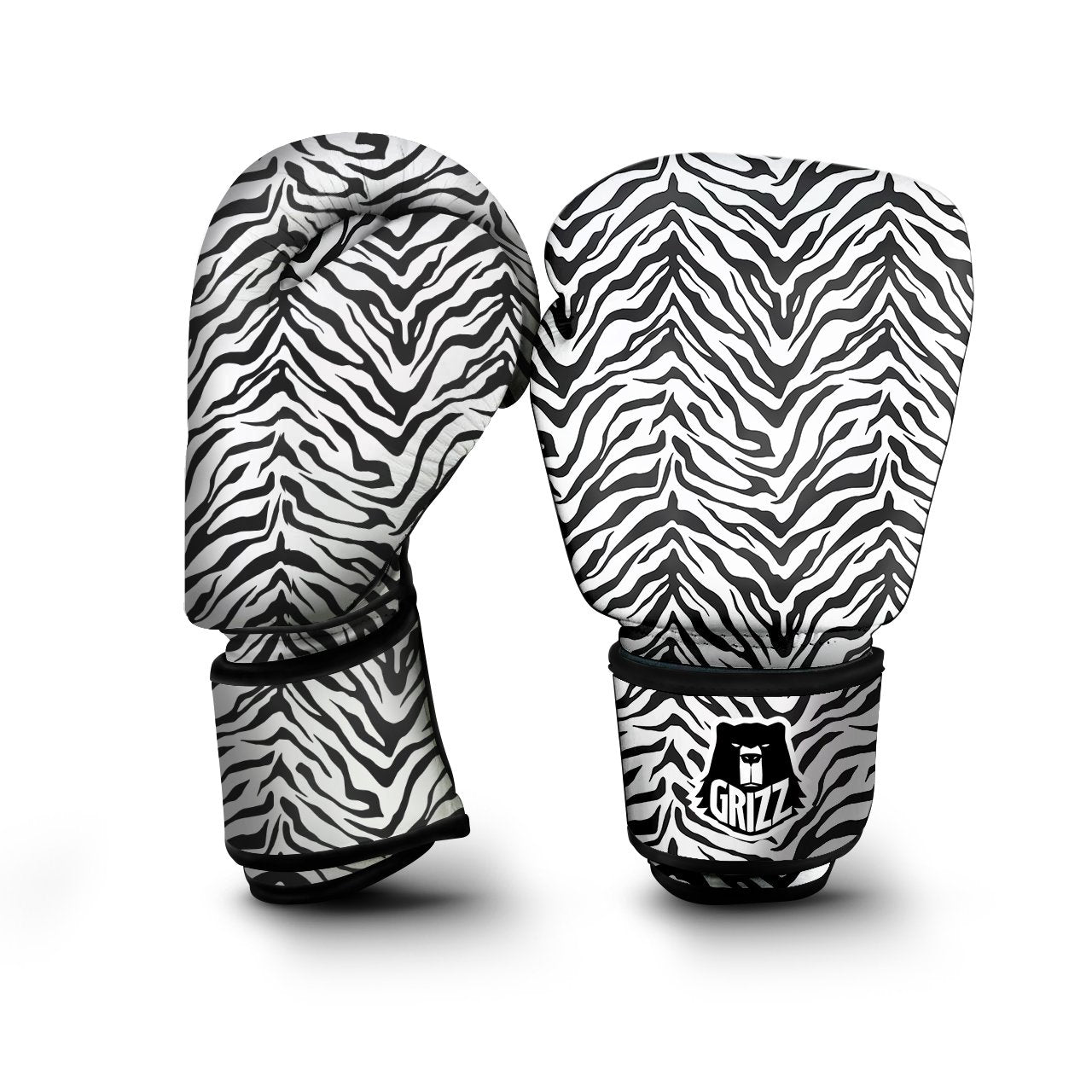 Stripe White Tiger Print Pattern Boxing Gloves-grizzshop