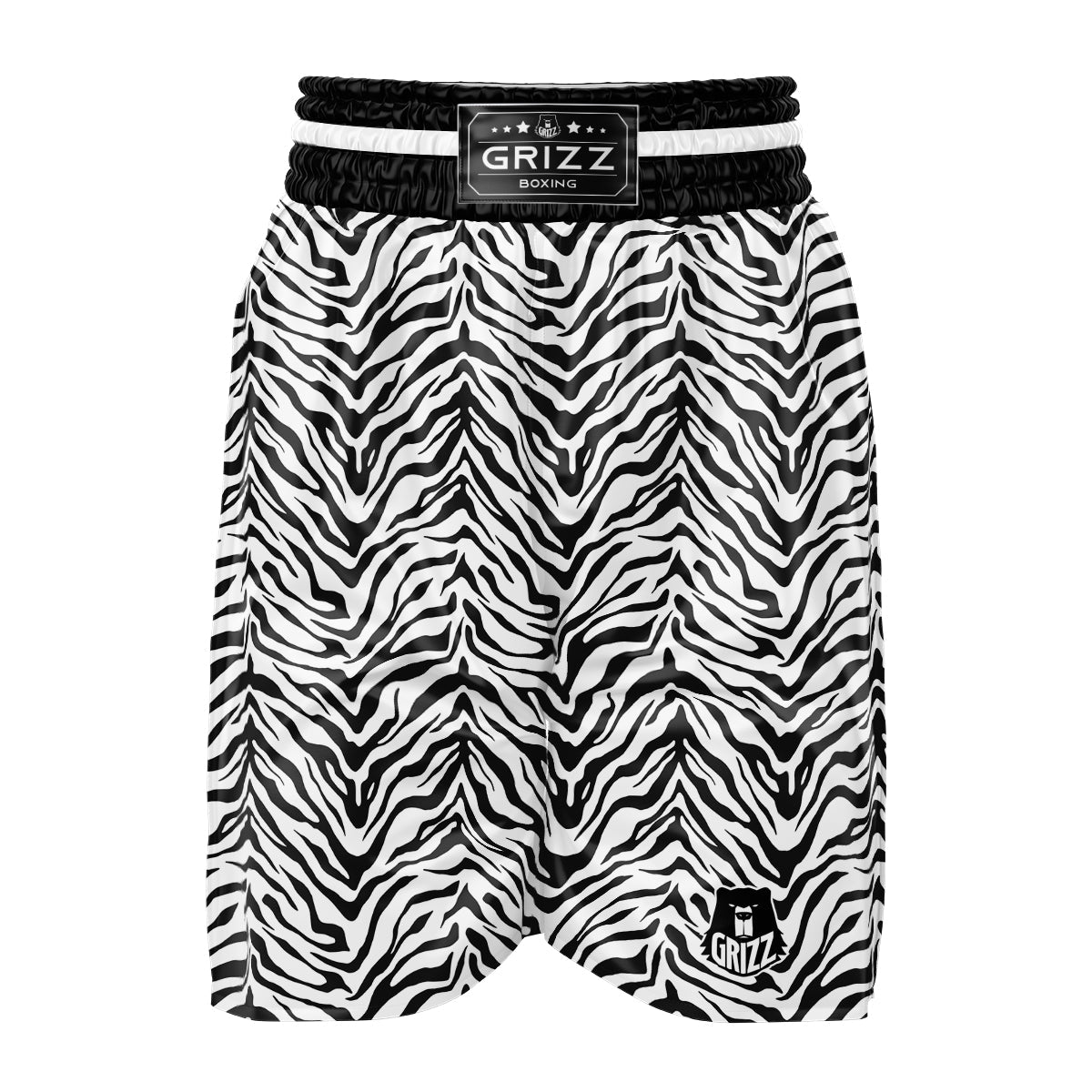 Stripe White Tiger Print Pattern Boxing Shorts-grizzshop