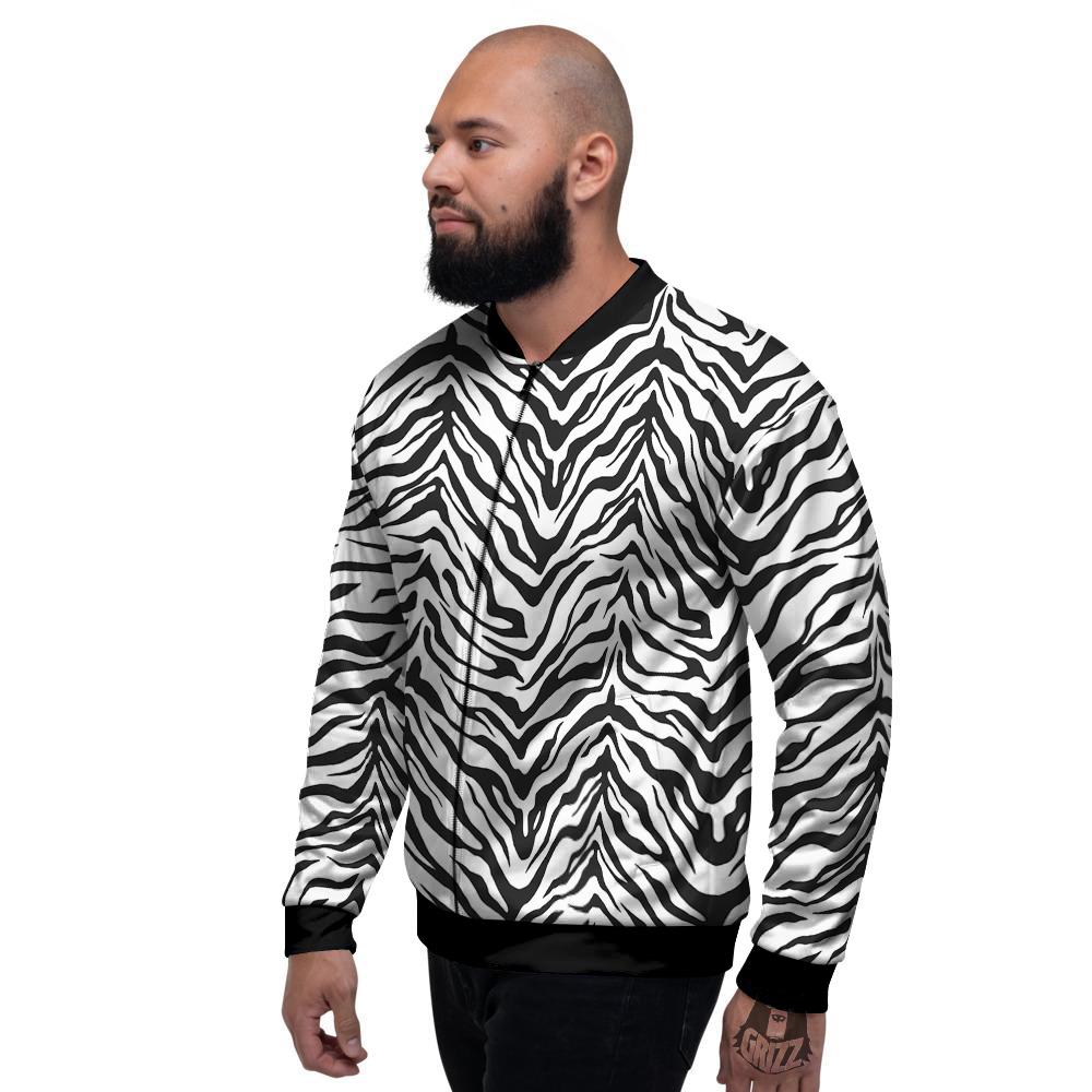 Stripe White Tiger Print Pattern Men's Bomber Jacket-grizzshop