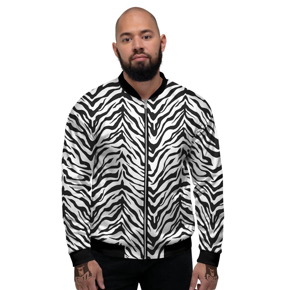 Stripe White Tiger Print Pattern Men's Bomber Jacket-grizzshop