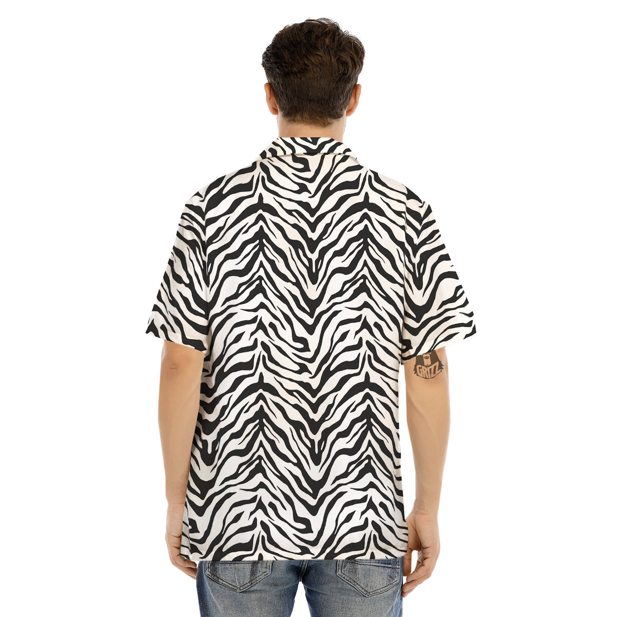 Stripe White Tiger Print Pattern Men's Hawaiian Shirt-grizzshop
