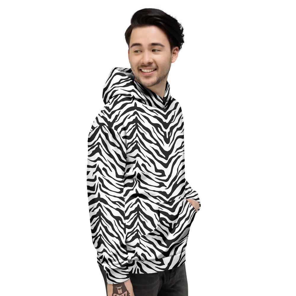 Stripe White Tiger Print Pattern Men's Hoodie-grizzshop