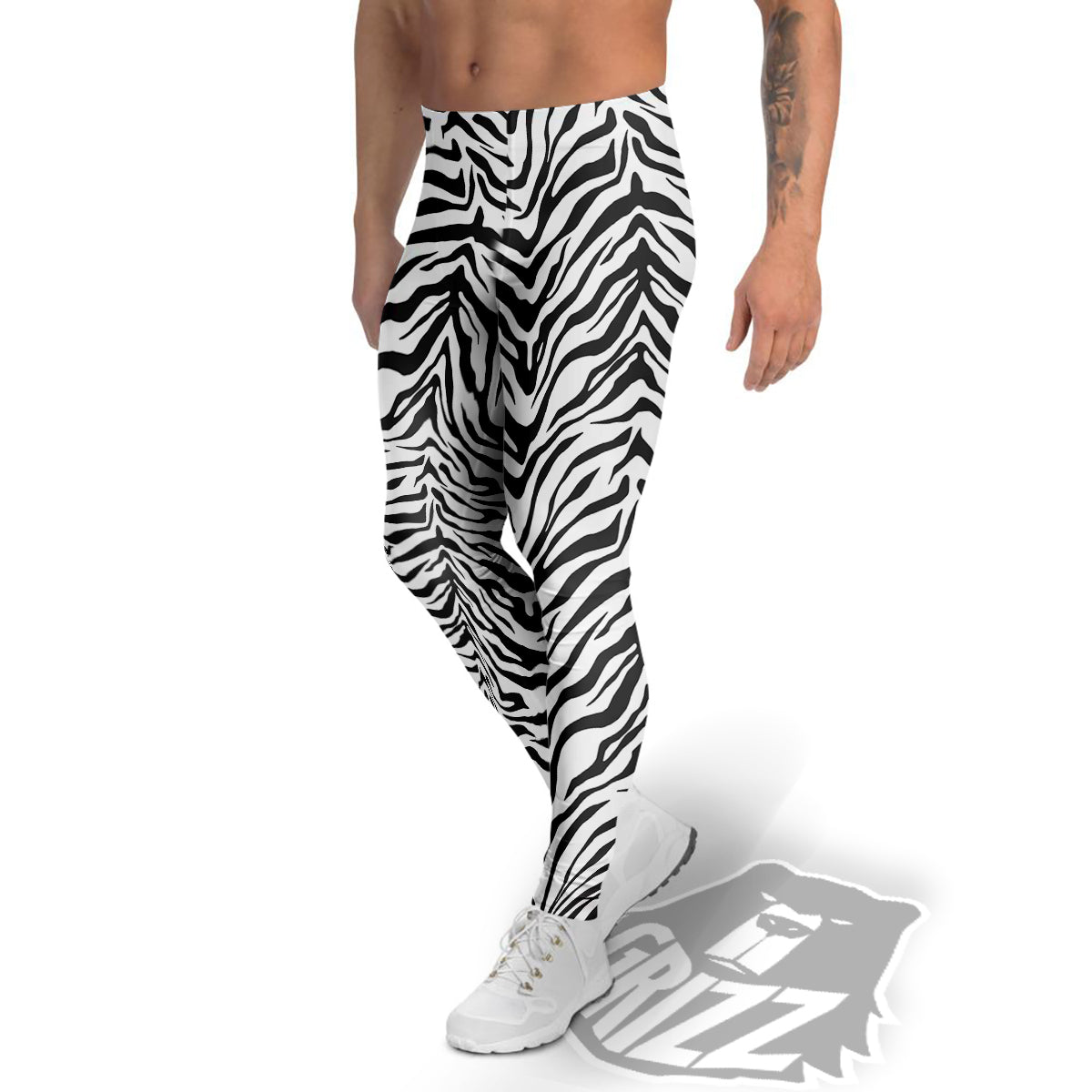 Stripe White Tiger Print Pattern Men's Leggings-grizzshop