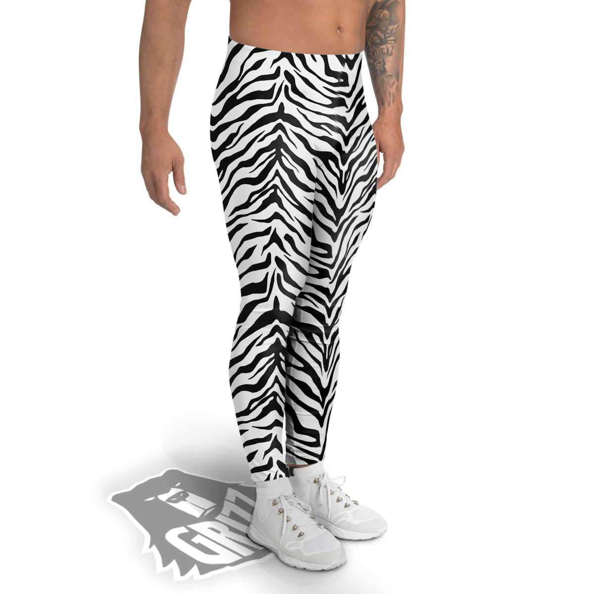 Stripe White Tiger Print Pattern Men's Leggings-grizzshop