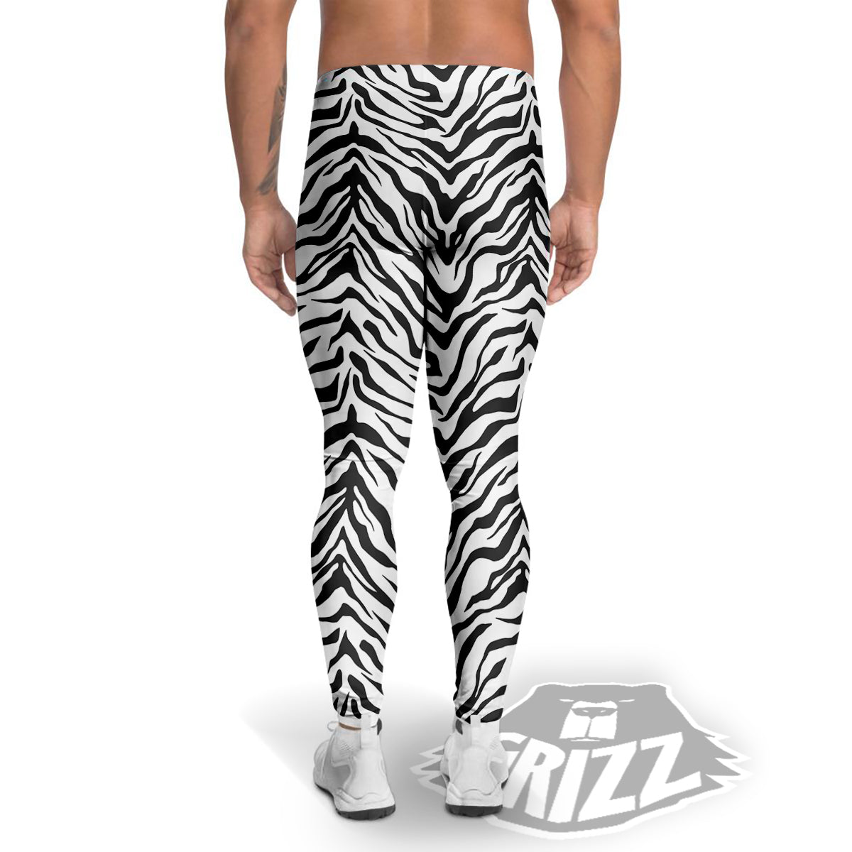 Stripe White Tiger Print Pattern Men's Leggings-grizzshop