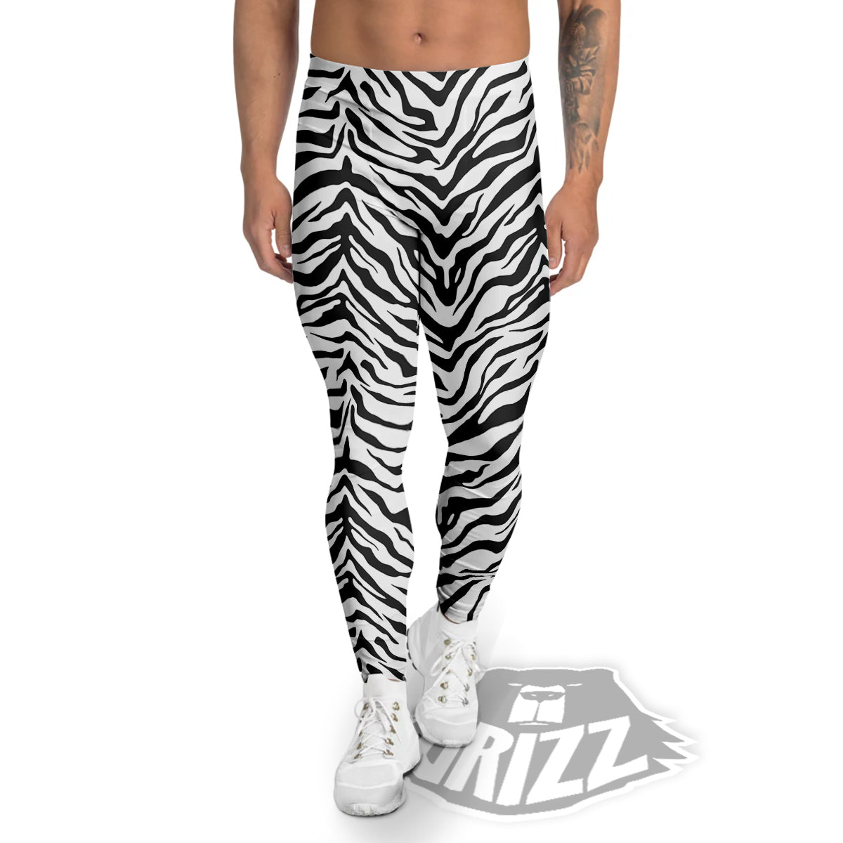 Stripe White Tiger Print Pattern Men's Leggings-grizzshop