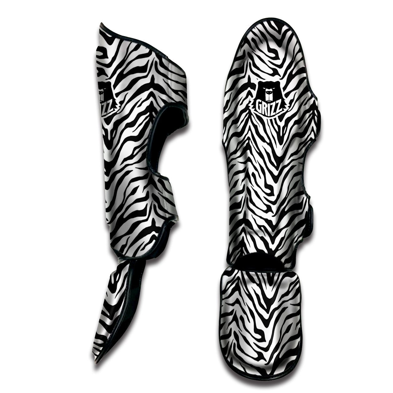 Stripe White Tiger Print Pattern Muay Thai Shin Guards-grizzshop