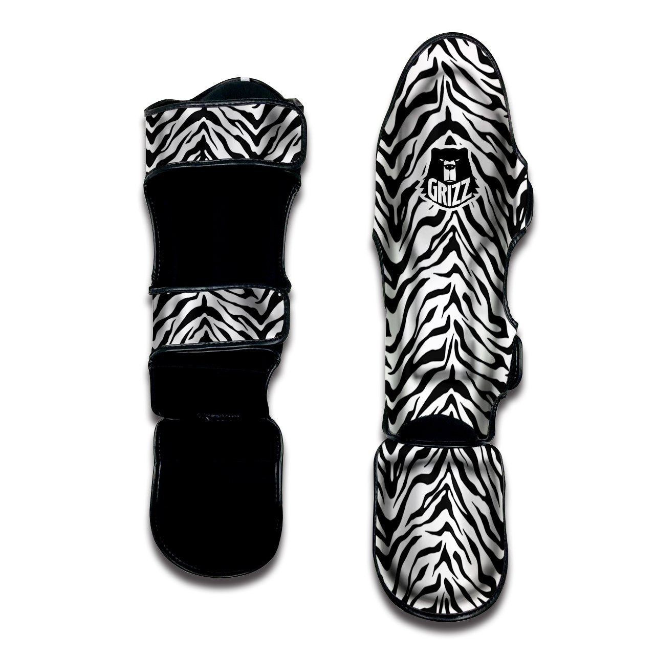 Stripe White Tiger Print Pattern Muay Thai Shin Guards-grizzshop