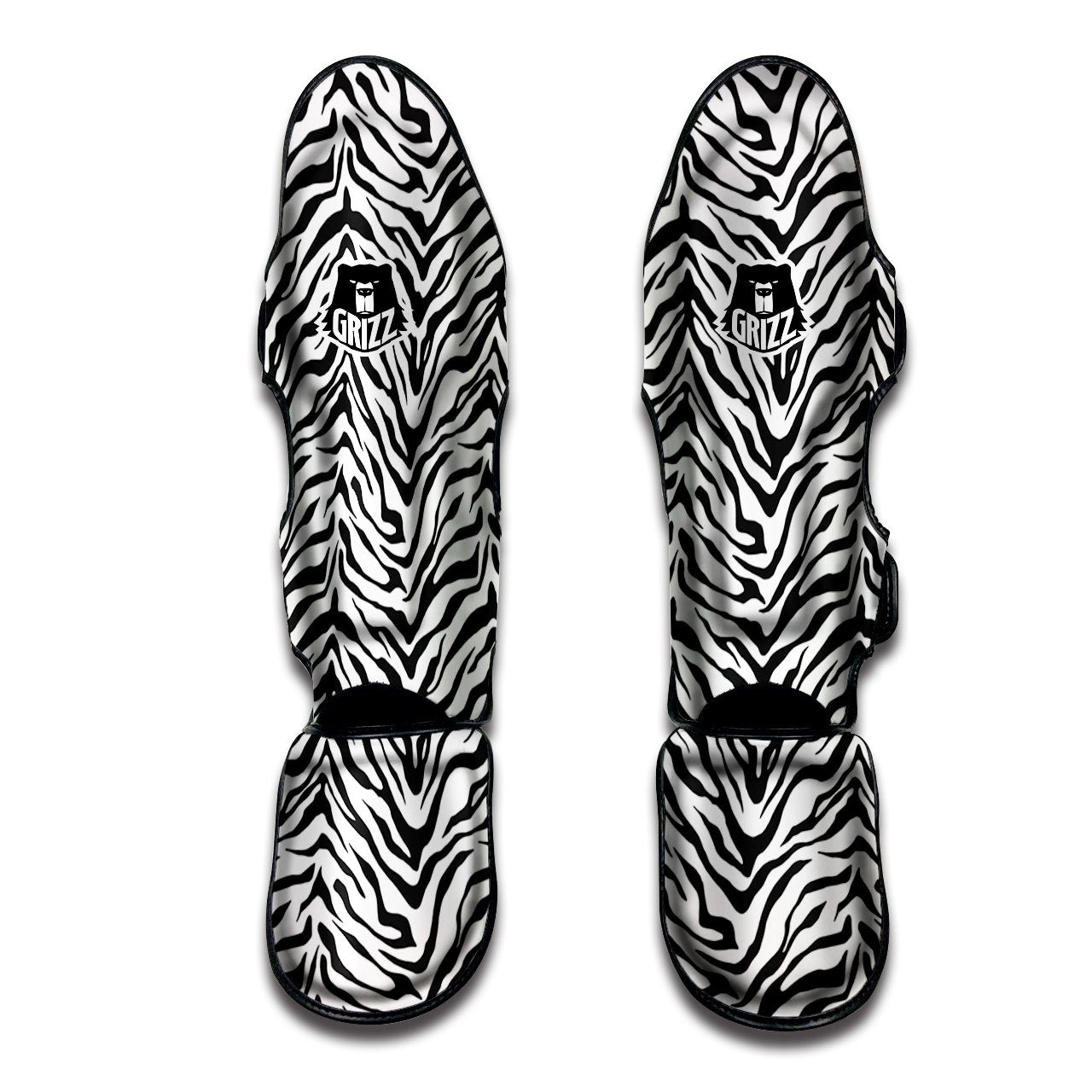 Stripe White Tiger Print Pattern Muay Thai Shin Guards-grizzshop