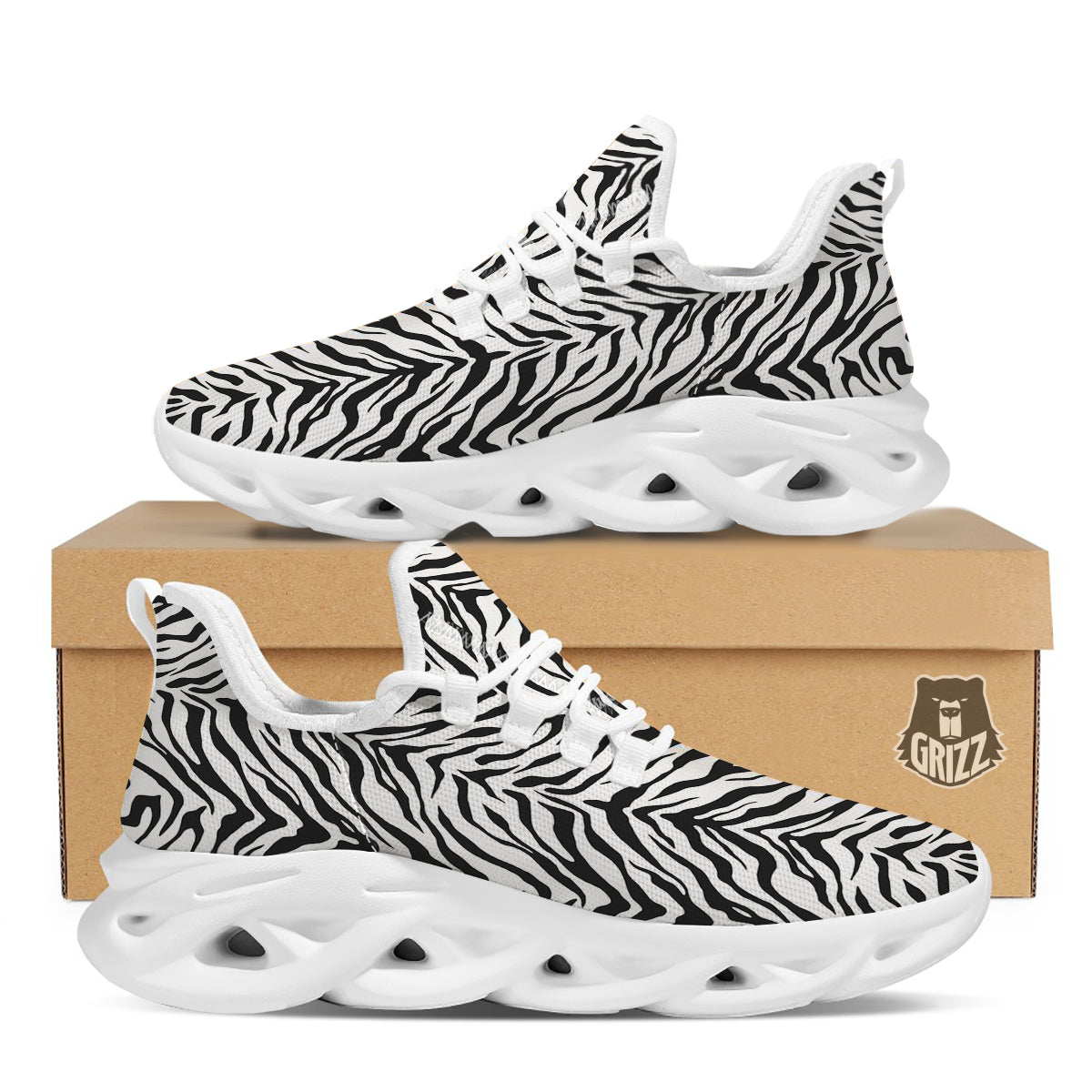 Stripe White Tiger Print Pattern White Running Shoes-grizzshop