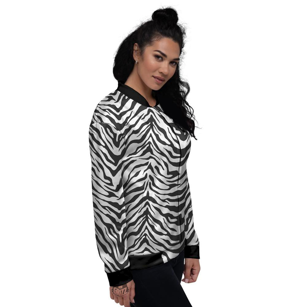 Stripe White Tiger Print Pattern Women's Bomber Jacket-grizzshop