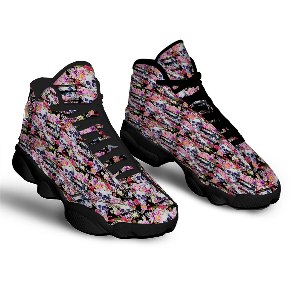 Striped Aloha Skull Print Pattern Black Basketball Shoes-grizzshop