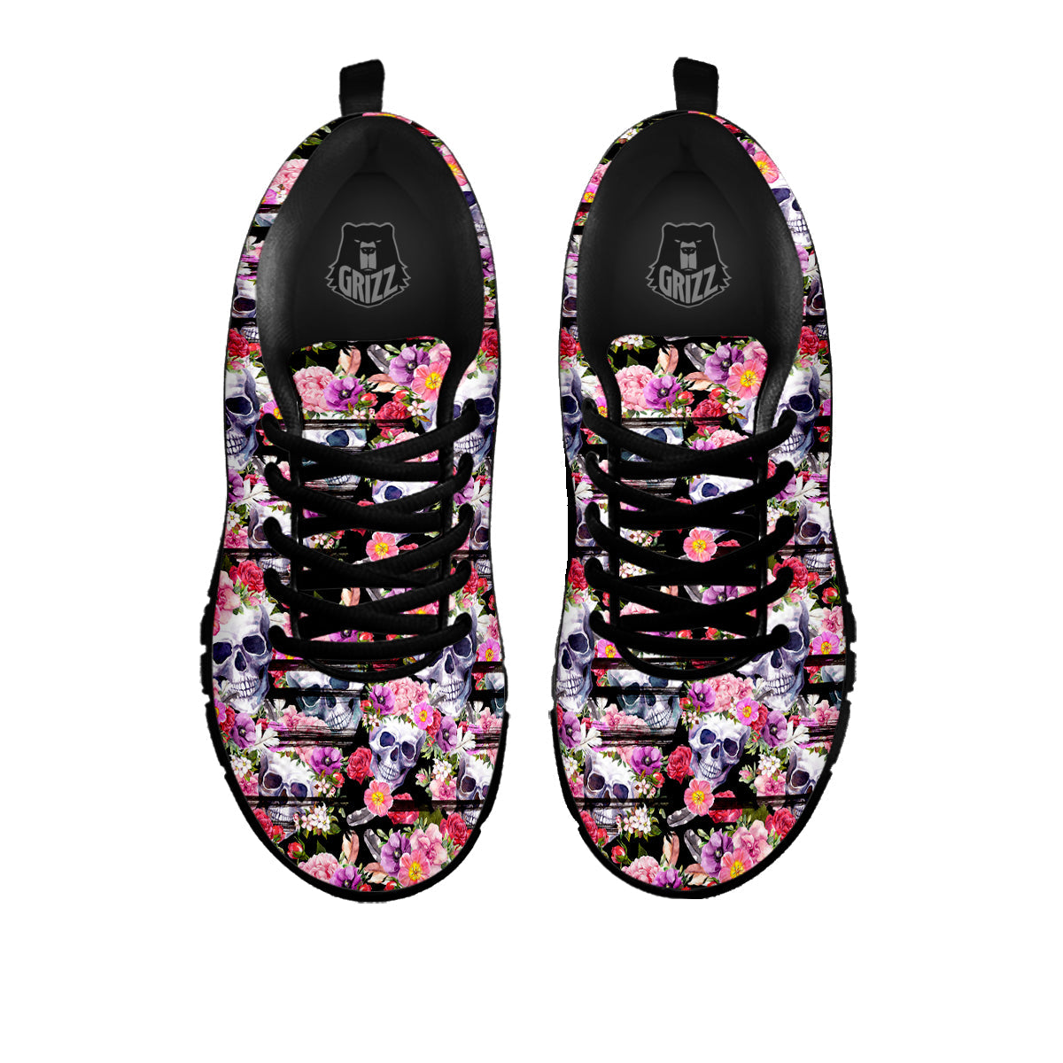 Striped Aloha Skull Print Pattern Black Sneaker-grizzshop