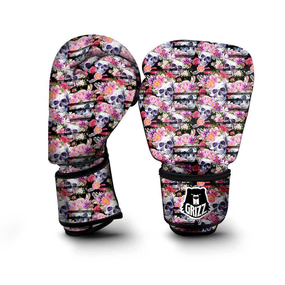 Striped Aloha Skull Print Pattern Boxing Gloves-grizzshop