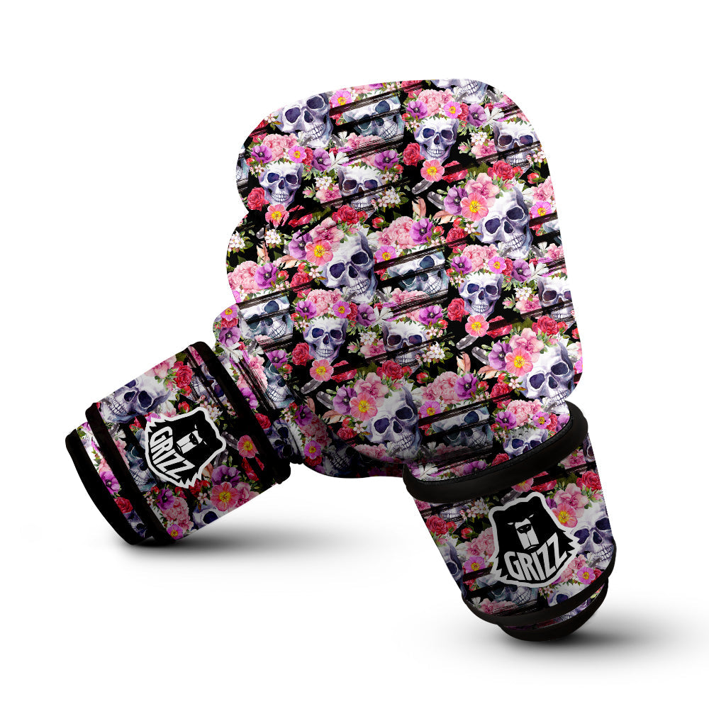 Striped Aloha Skull Print Pattern Boxing Gloves-grizzshop