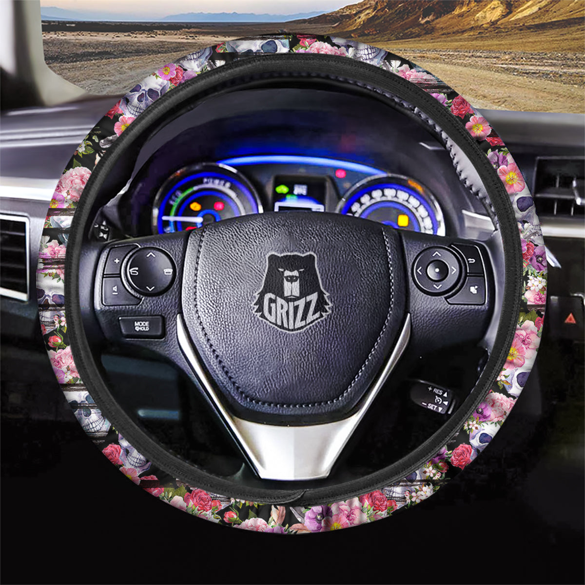 Striped Aloha Skull Print Pattern Car Steering Wheel Cover-grizzshop