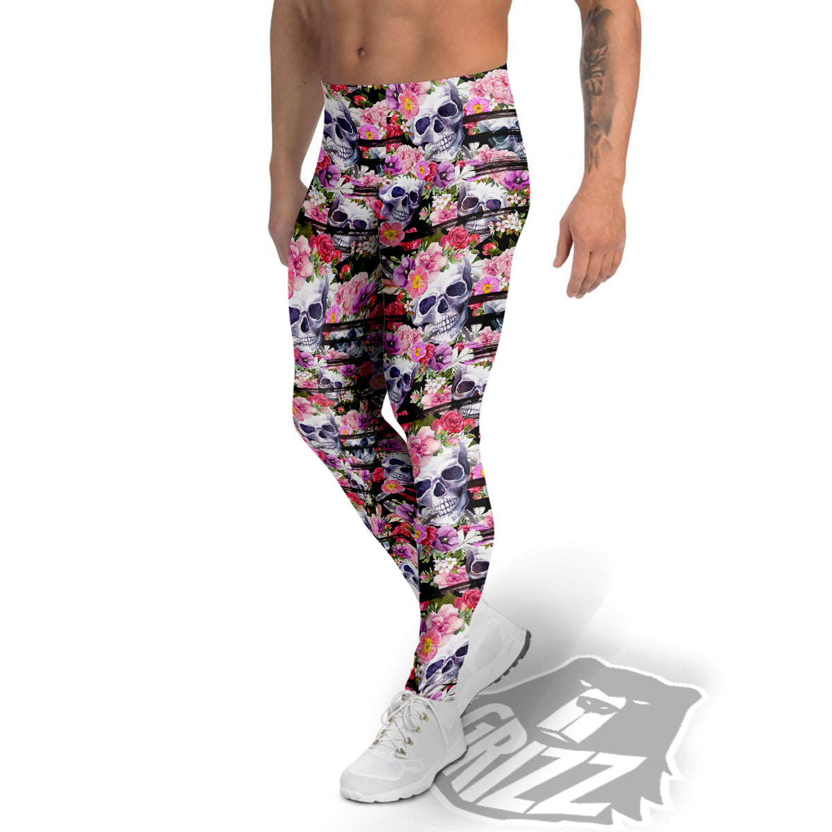 Striped Aloha Skull Print Pattern Men's Leggings-grizzshop