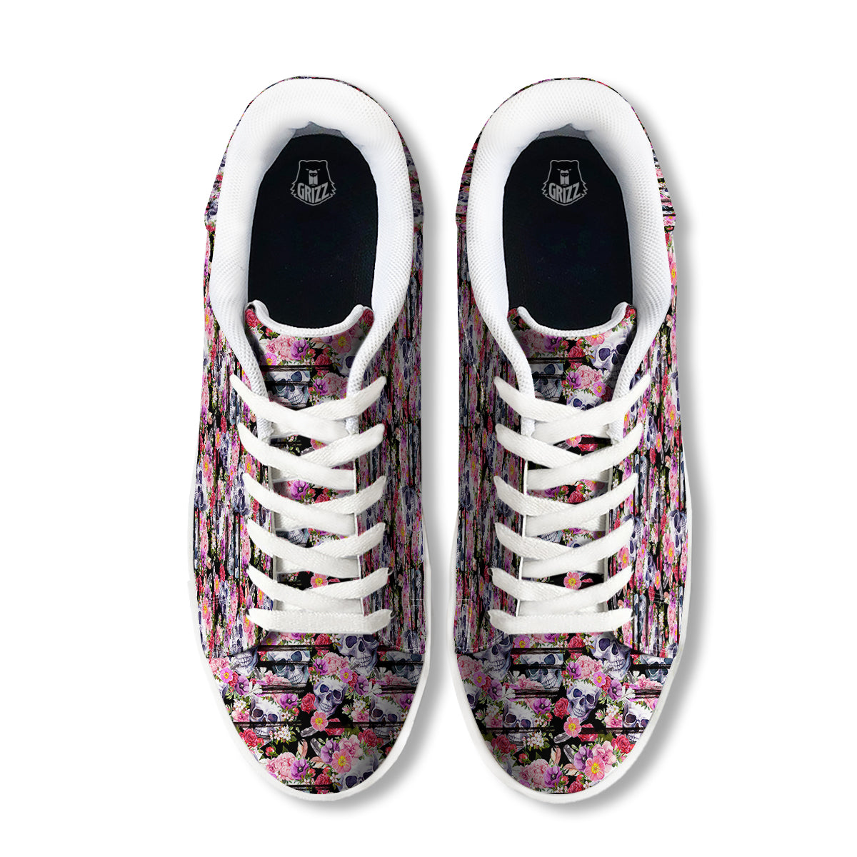 Striped Aloha Skull Print Pattern White Low Top Sneakers-grizzshop