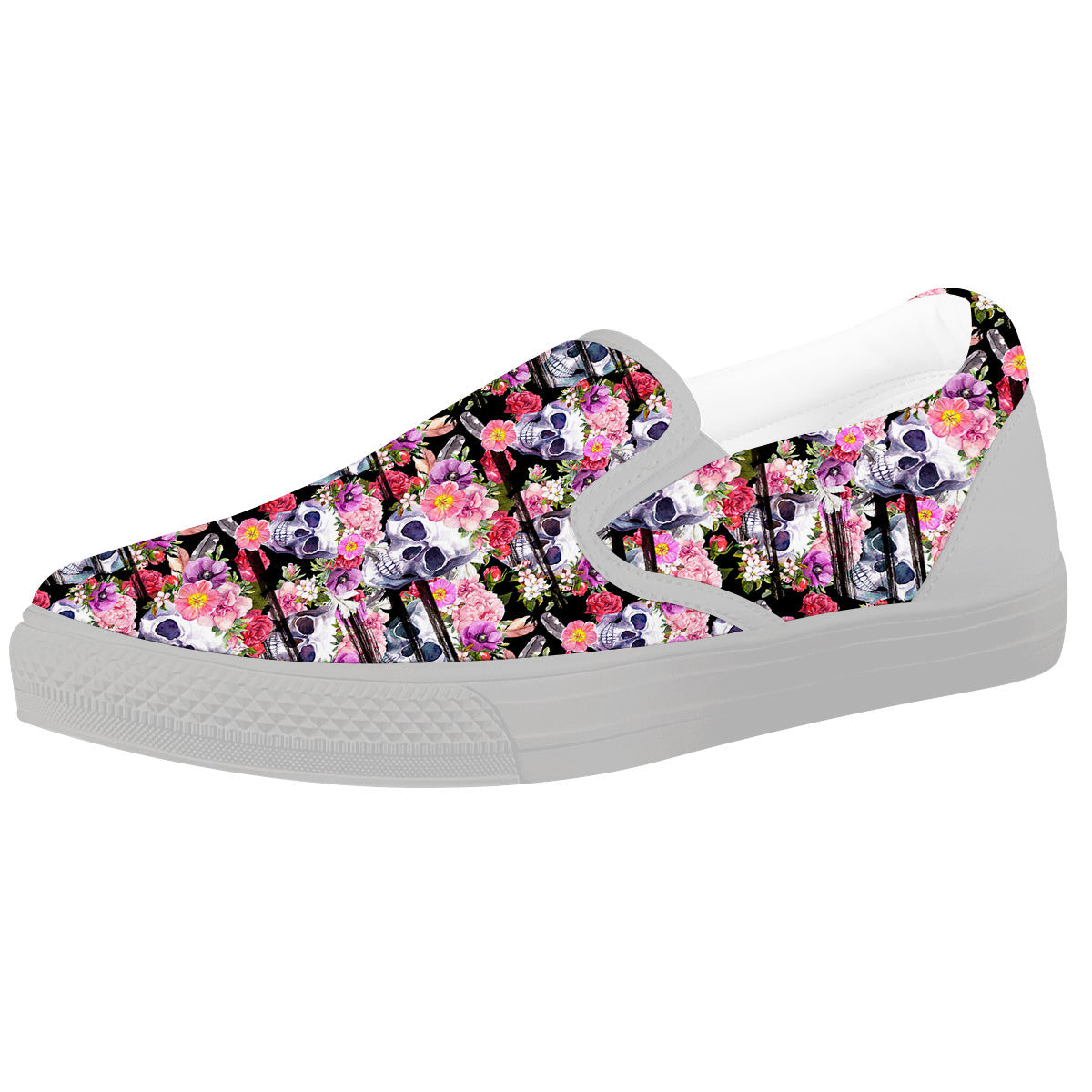 Striped Aloha Skull Print Pattern White Slip On Shoes-grizzshop
