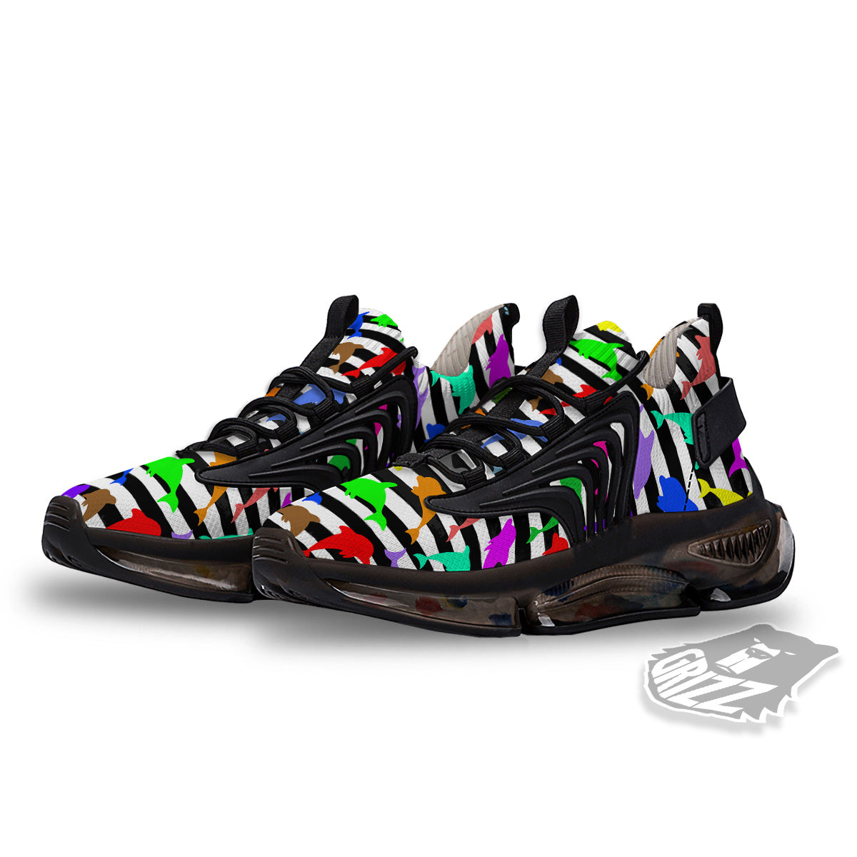 Striped And Colorful Dolphin Print Pattern Black Gym Shoes-grizzshop