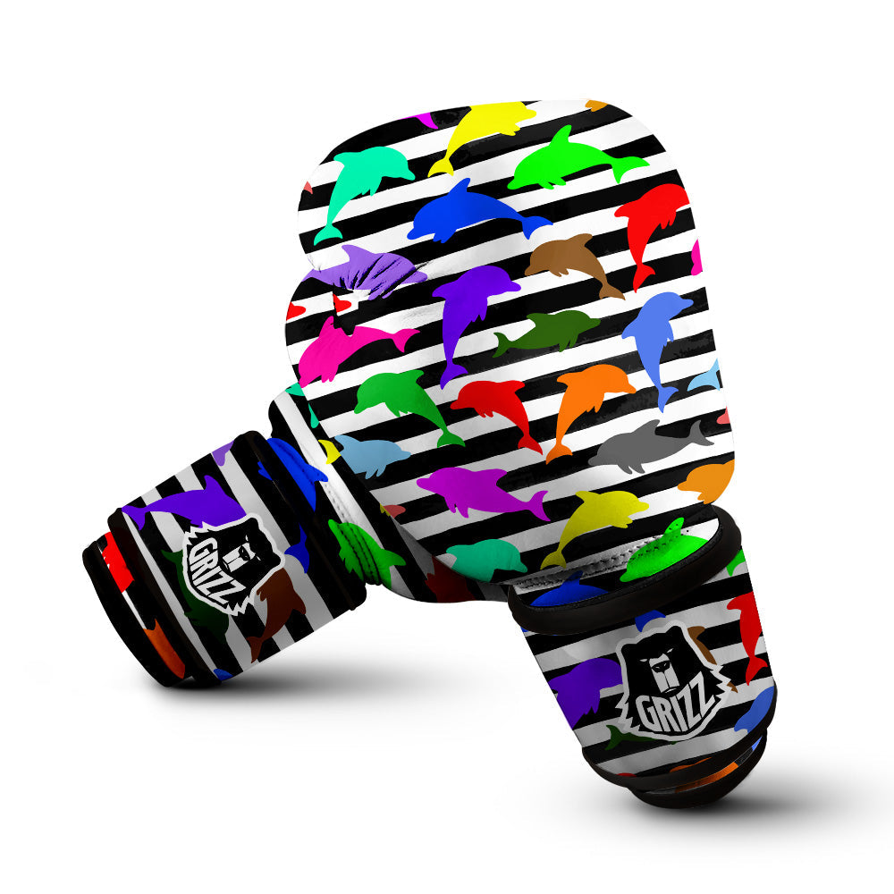 Striped And Colorful Dolphin Print Pattern Boxing Gloves-grizzshop