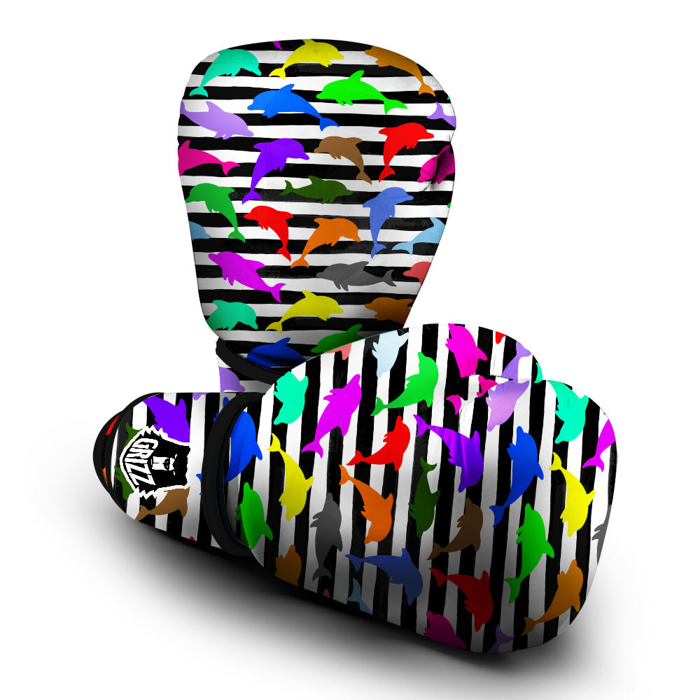 Striped And Colorful Dolphin Print Pattern Boxing Gloves-grizzshop