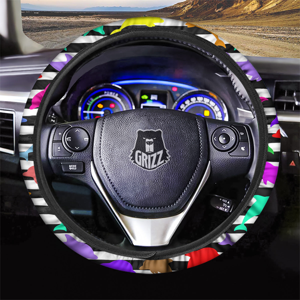 Striped And Colorful Dolphin Print Pattern Car Steering Wheel Cover-grizzshop