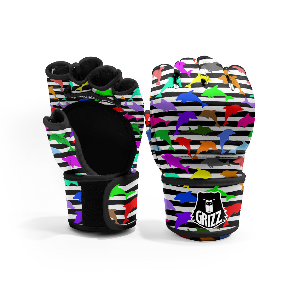 Striped And Colorful Dolphin Print Pattern MMA Gloves-grizzshop