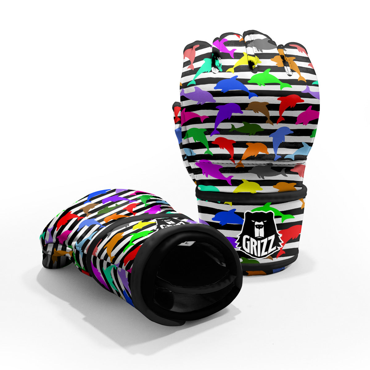 Striped And Colorful Dolphin Print Pattern MMA Gloves-grizzshop