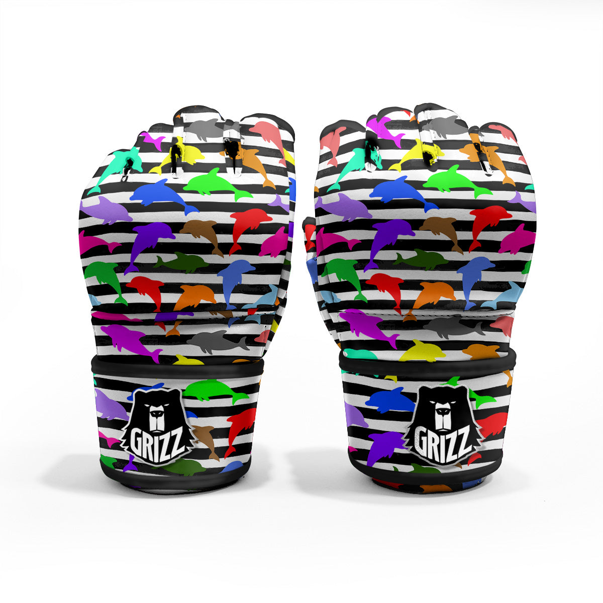 Striped And Colorful Dolphin Print Pattern MMA Gloves-grizzshop