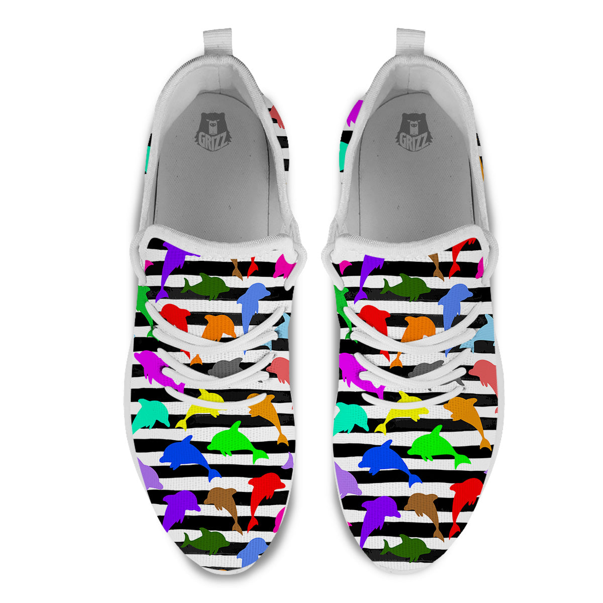 Striped And Colorful Dolphin Print Pattern White Athletic Shoes-grizzshop